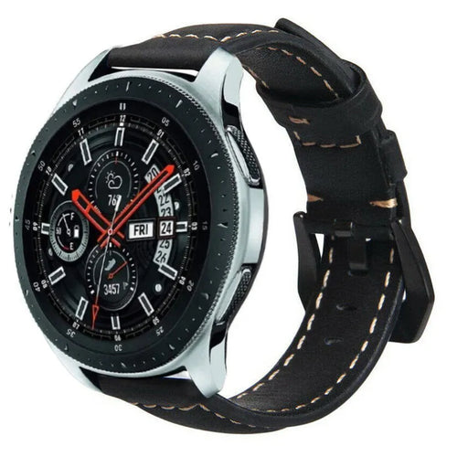 Leather Strap, black, on a watch, 3/4 front view