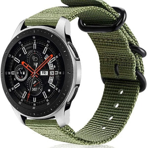 Nylon Buckle Strap, green, on a watch, 3/4 front view