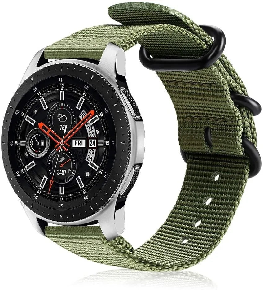 Nylon Buckle Strap, green, on a watch, 3/4 front view