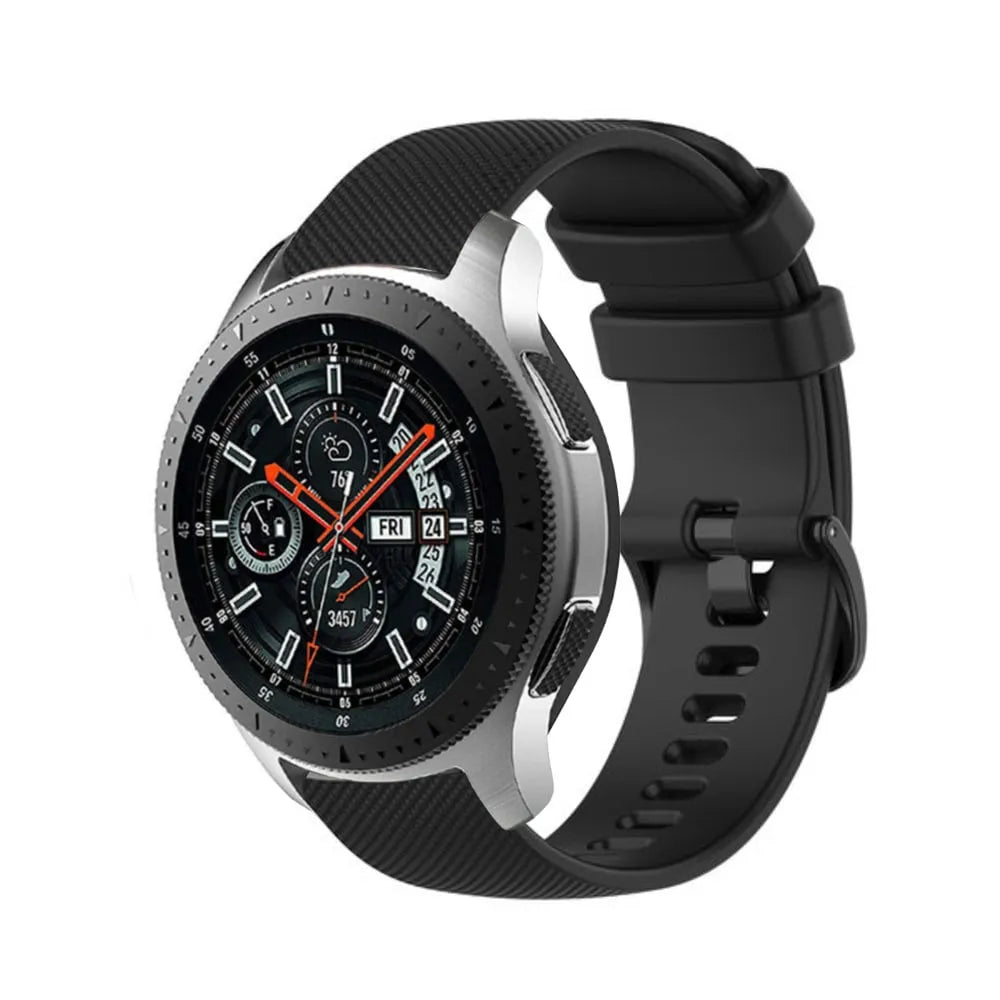 Premium Silicone Strap, black, on a watch, 3/4 front view