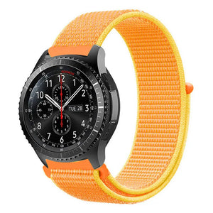 Nylon Strap, orange/yellow, on a watch, 3/4 front view