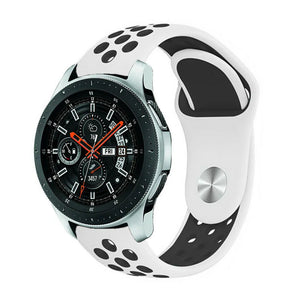 Silicone Sport Strap, white/black, on a watch, 3/4 front view