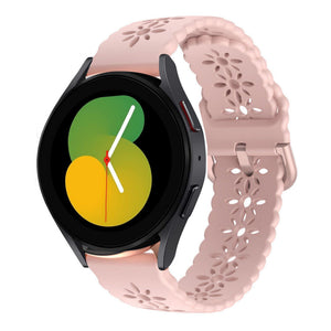 Patterned Silicone Strap, pink, on a watch, 3/4 front view