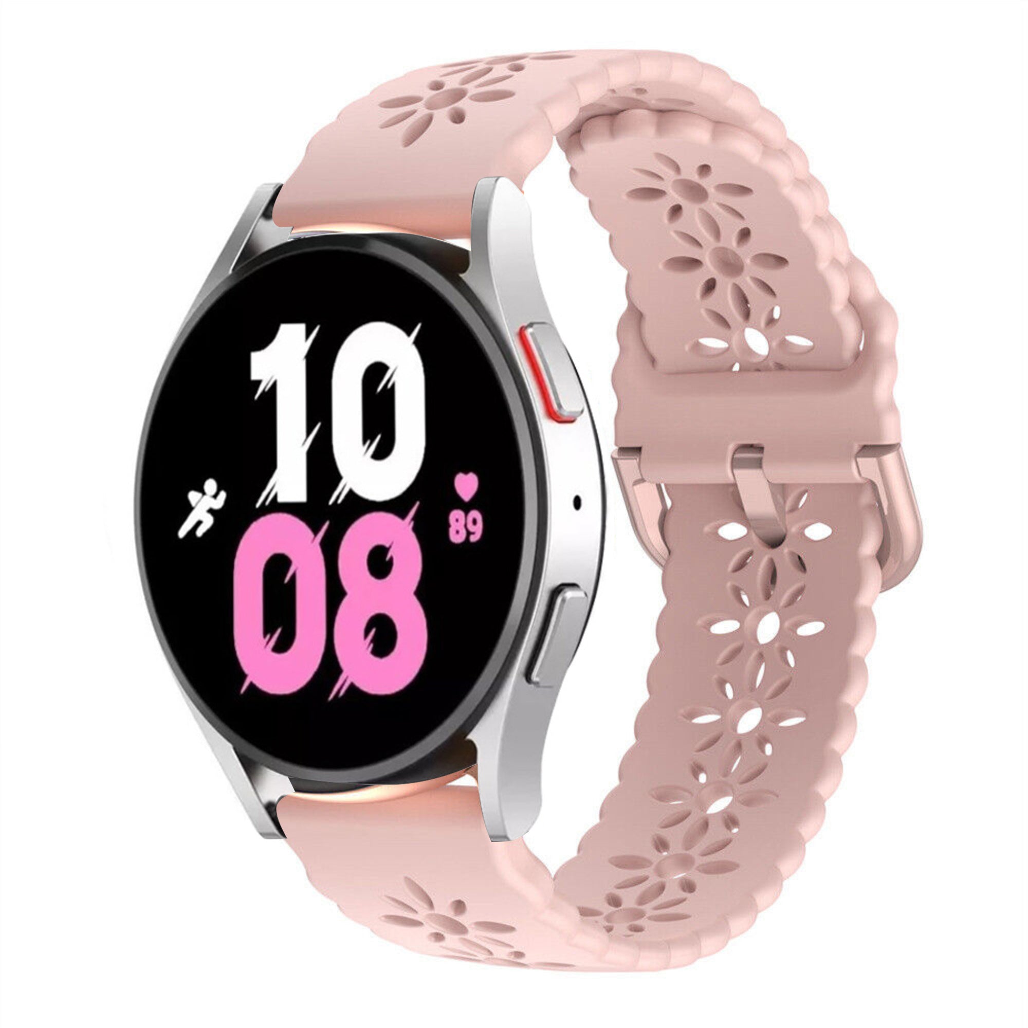 Patterned Silicone Strap, pink, on a watch, 3/4 front view