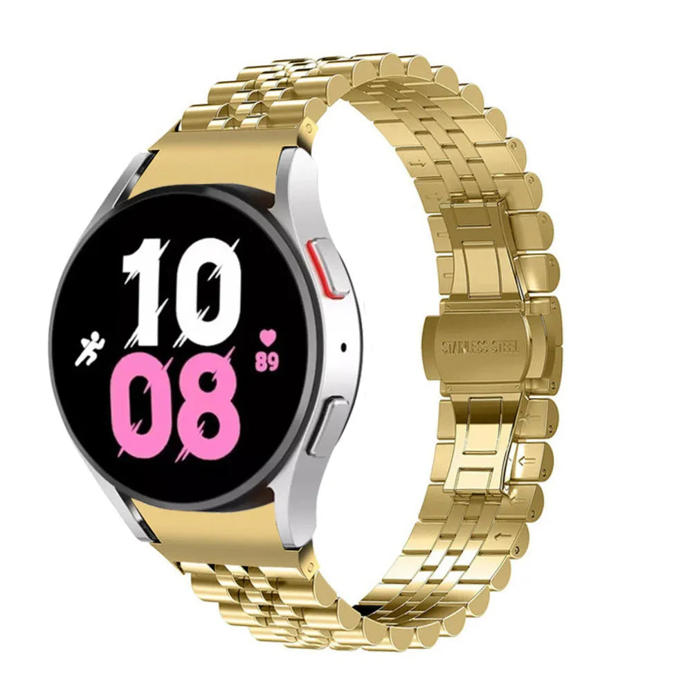 Jubilee Steel Strap, gold, on a watch, 3/4 front view