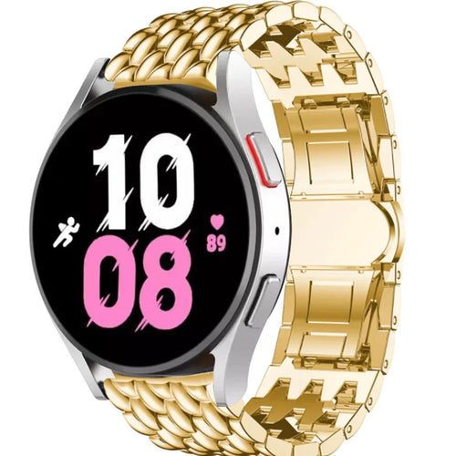 Steel Dragon Strap, gold, on a watch, 3/4 front view