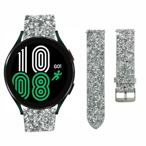 Leather Strap with Glitters, silver, on a watch, 3/4 front view