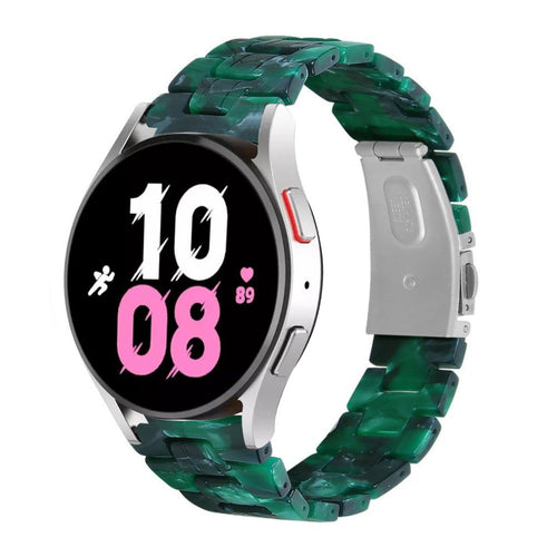 Metal Resin Strap, green, on a watch, 3/4 front view