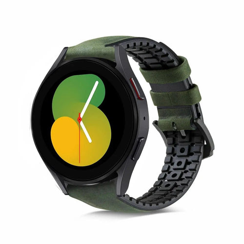 Leather / Silicone Strap, green, on a watch, 3/4 front view