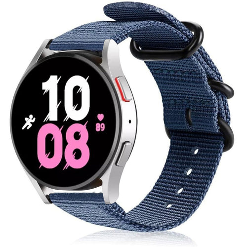Nylon Buckle Strap, blue, on a watch, 3/4 front view