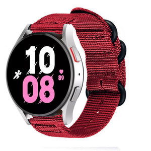 Nylon Buckle Strap, red, on a watch, 3/4 front view