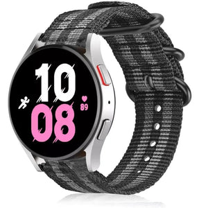 Nylon Buckle Strap, black/grey, on a watch, 3/4 front view
