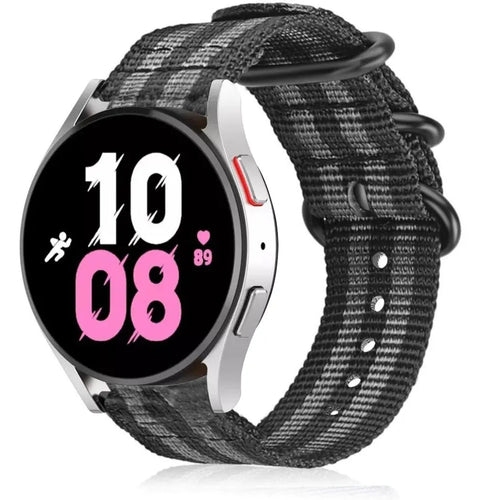 Nylon Buckle Strap, black/grey, on a watch, 3/4 front view