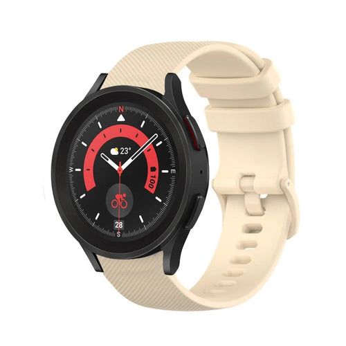 Premium Silicone Strap, beige, on a watch, 3/4 front view