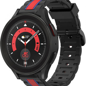 Silicone Special Edition Strap, black/red, on a watch, 3/4 front view