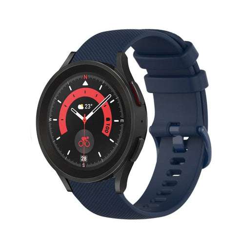 Premium Silicone Strap, dark blue, on a watch, 3/4 front view