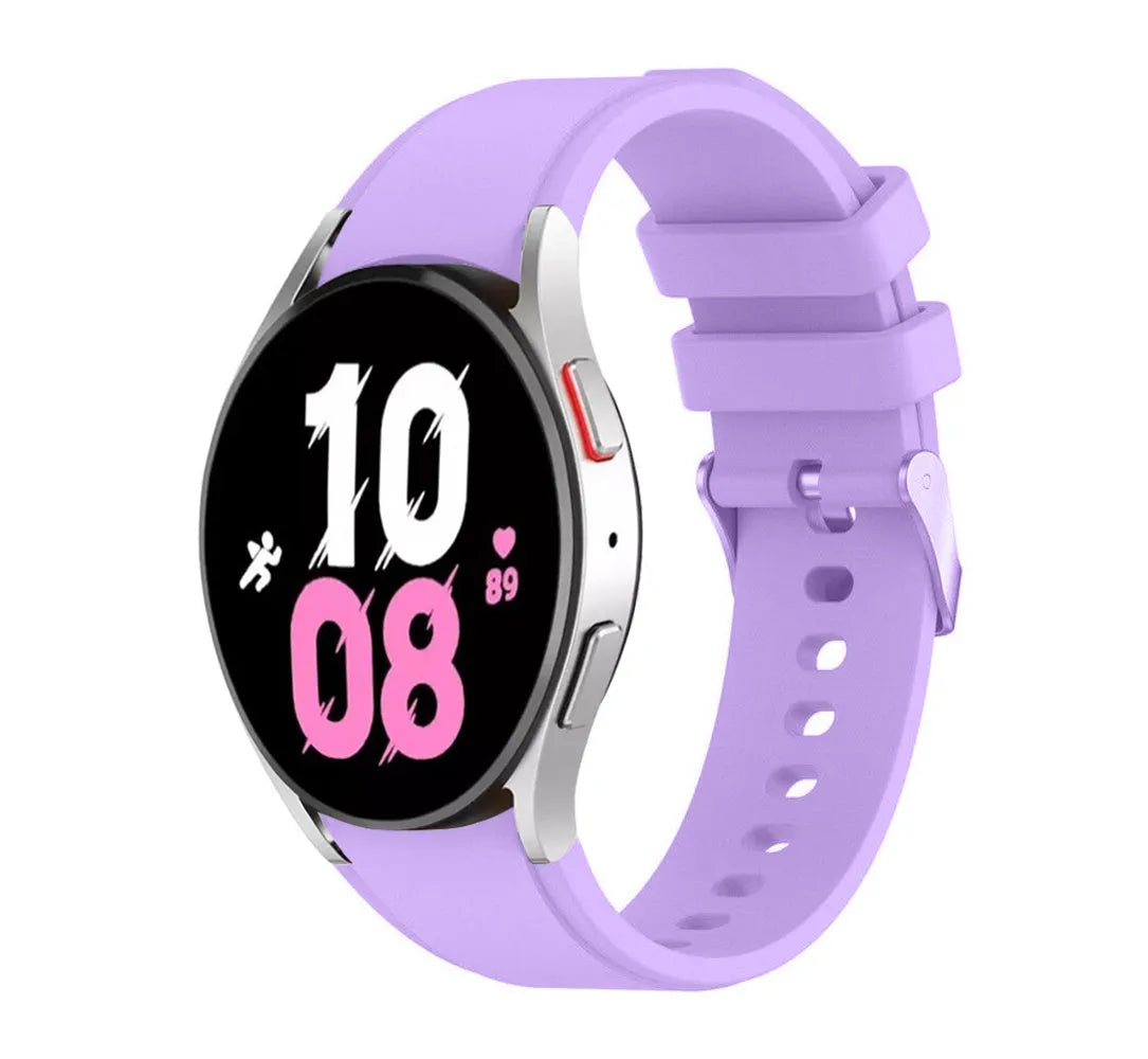 Silicone Strap 'Perfect Fit', lilac, on a watch, 3/4 front view