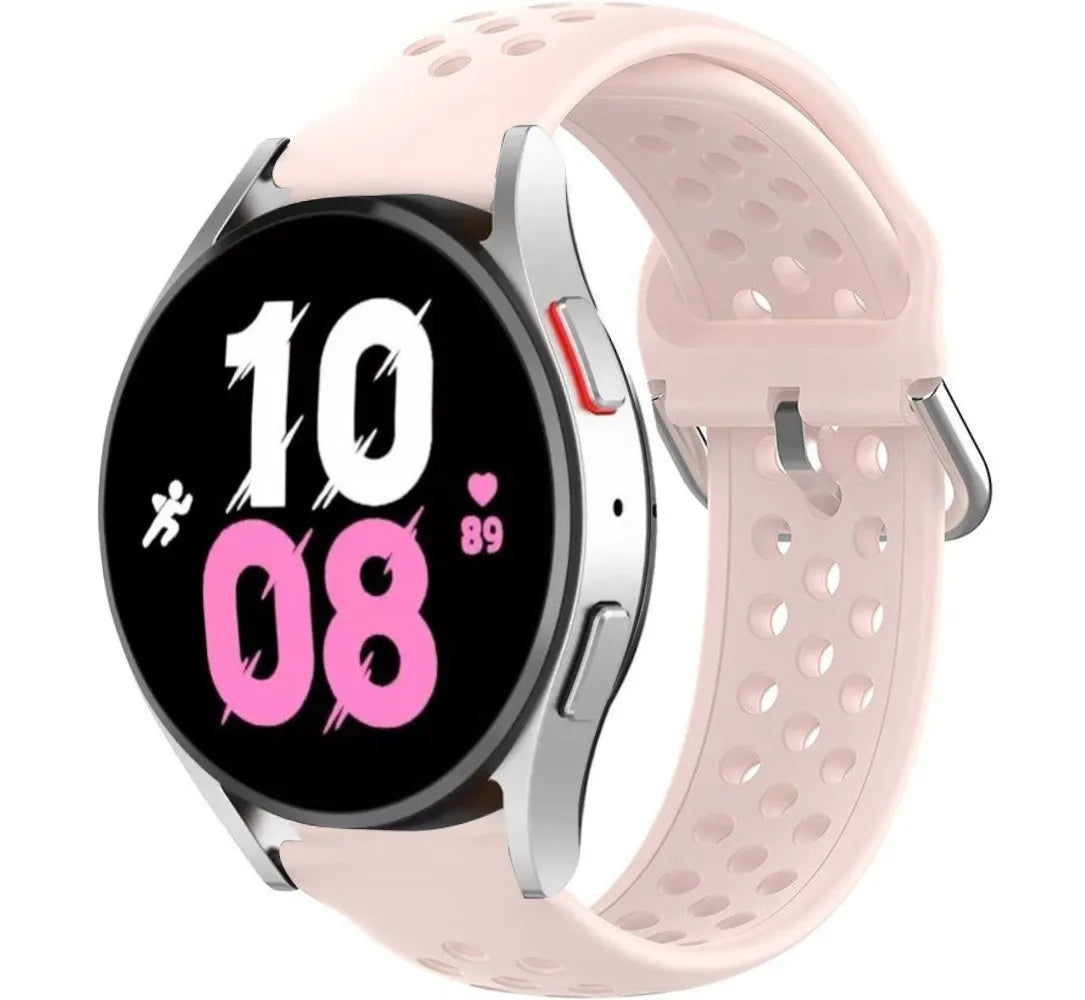 Breathable Silicone Strap, pink, on a watch, 3/4 front view