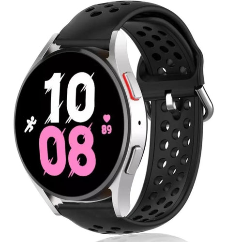 Breathable Silicone Strap, black, on a watch, 3/4 front view