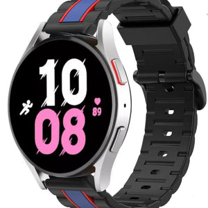 Silicone Special Edition Strap, black/blue, on a watch, 3/4 front view