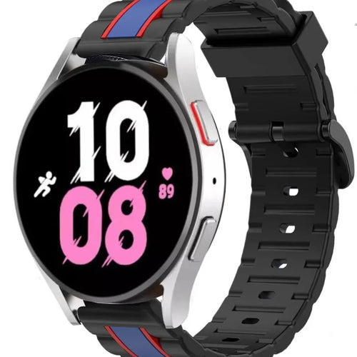 Silicone Special Edition Strap, black/blue, on a watch, 3/4 front view