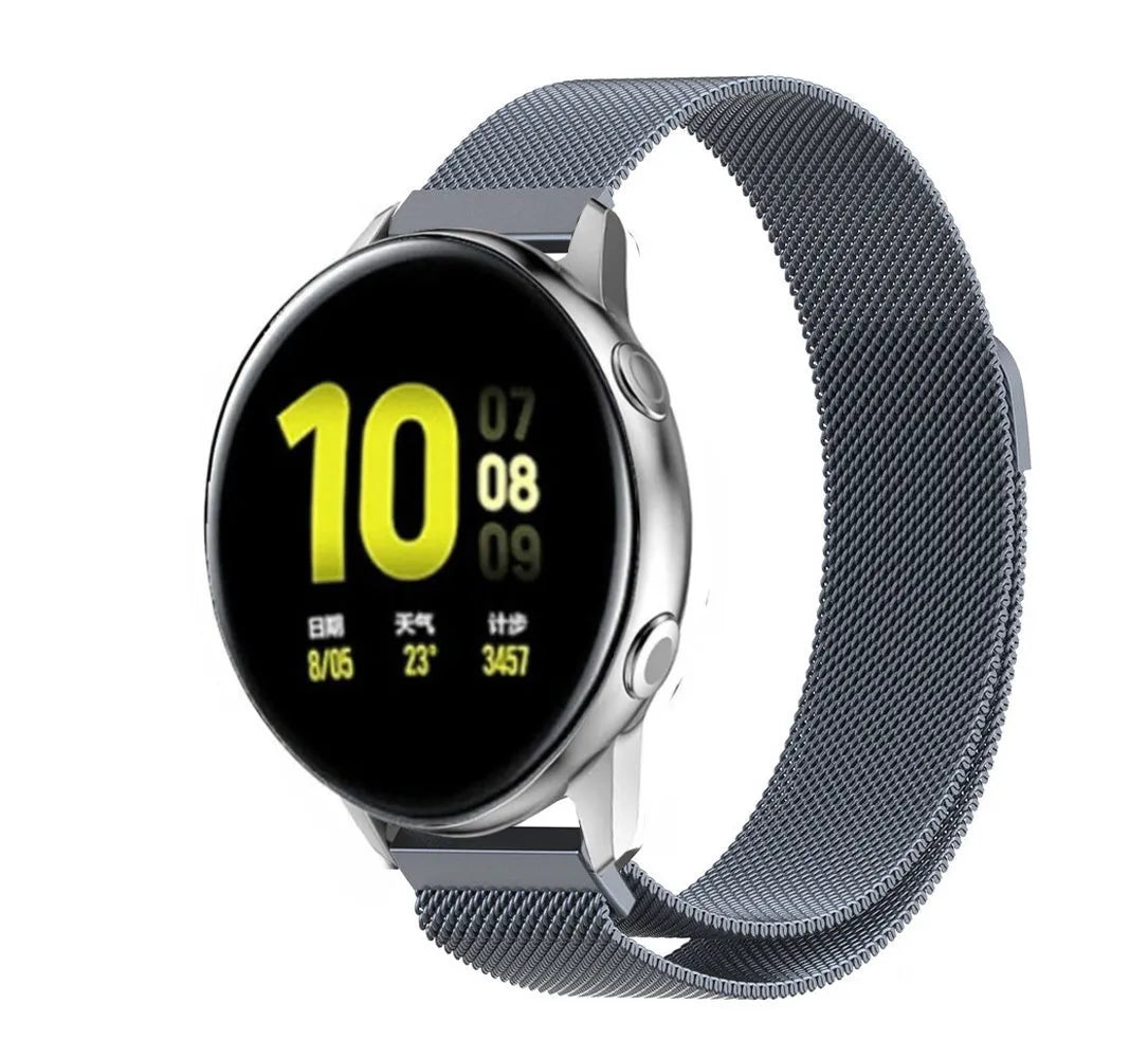 Milanese Strap, space grey, on a watch, 3/4 front view