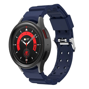 Silicone Strap 'Armour', dark blue, on a watch, 3/4 front view