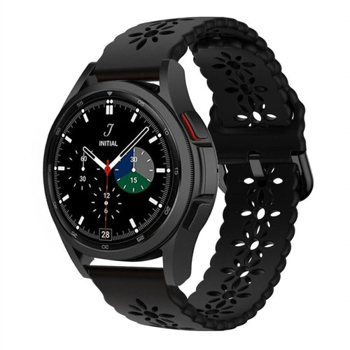 Patterned Silicone Strap, black, on a watch, 3/4 front view