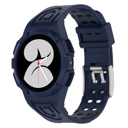 Silicone Strap with Frame, dark blue, on a watch, 3/4 front view