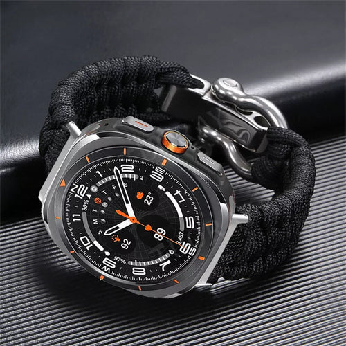 Nylon Rope Strap, black, on a watch, 3/4 front view