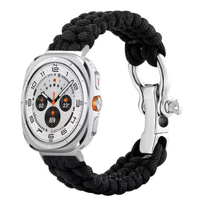 Nylon Rope Strap, black, on a watch, 3/4 front view