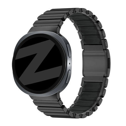 Titanium Strap 'Hybrid', black, on a watch, 3/4 front view