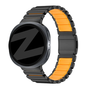Titanium Strap 'Hybrid', black/orange, on a watch, 3/4 front view