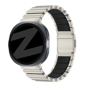 Titanium Strap 'Hybrid', titanium/black, on a watch, 3/4 front view