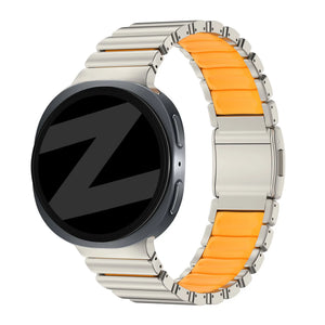 Titanium Strap 'Hybrid', titanium/orange, on a watch, 3/4 front view