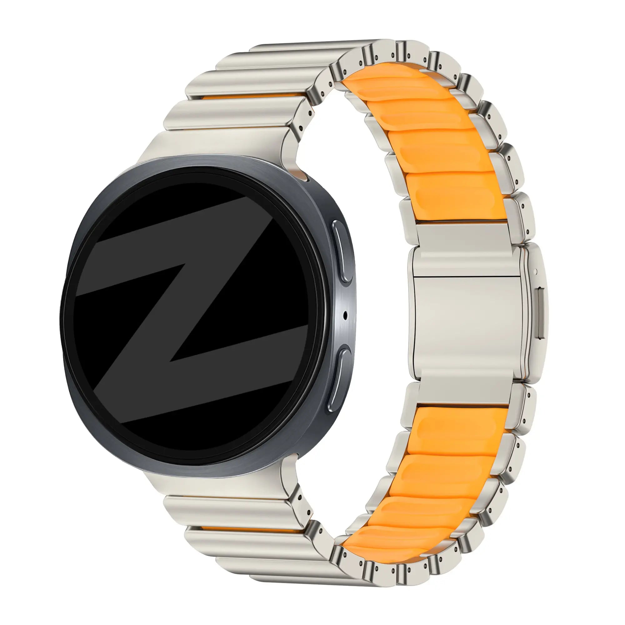 Bandz Samsung Galaxy Watch 9 - 44mm Titanium Strap 'Hybrid' (Titanium/Orange)