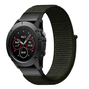Nylon Strap, army green, on a watch, 3/4 front view
