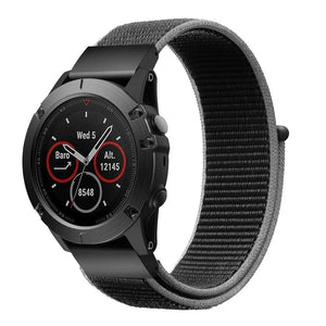Nylon Strap, charcoal, on a watch, 3/4 front view