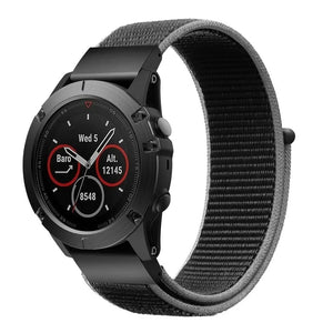 Nylon Strap, charcoal, on a watch, 3/4 front view