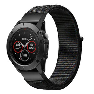 Nylon Strap, black, on a watch, 3/4 front view