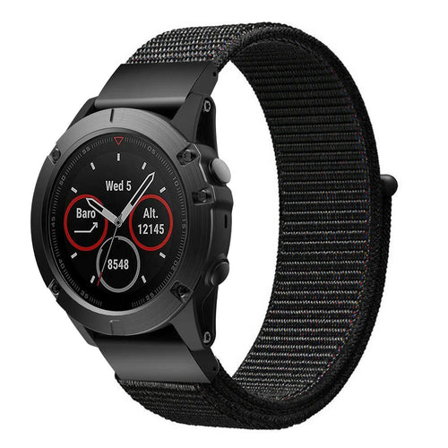 Nylon Strap, black, on a watch, 3/4 front view