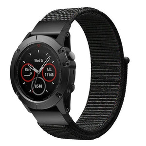 Nylon Strap, black, on a watch, 3/4 front view