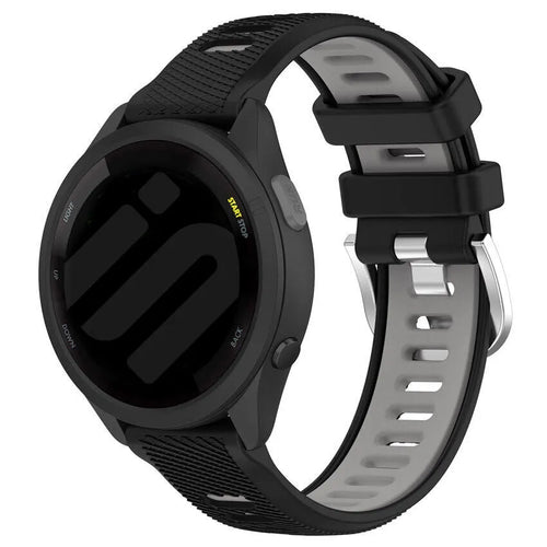 Silicone Buckled Sport Strap, black/grey, on a watch, 3/4 front view