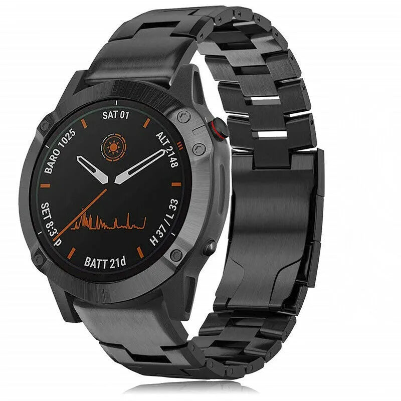 Titanium Strap, black, on a watch, 3/4 front view