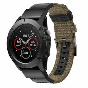 Nylon Hybrid Strap, beige, on a watch, 3/4 front view