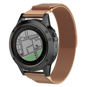 Milanese Strap, rose gold, on a watch, 3/4 front view