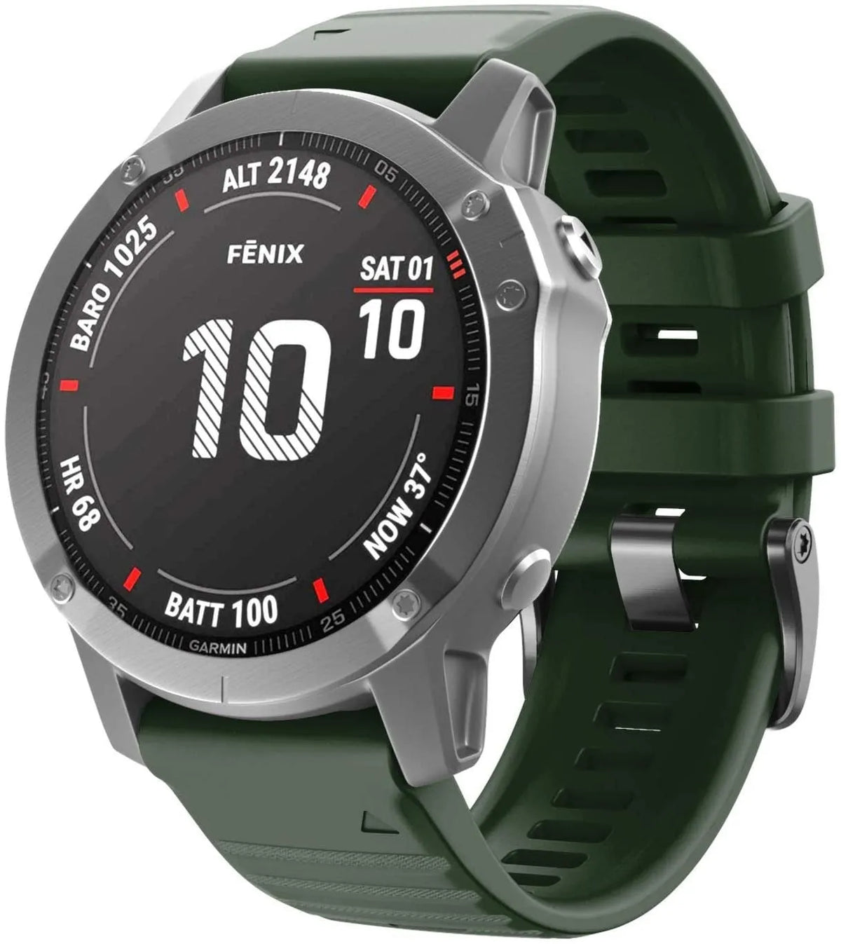 Silicone Strap, on a watch, 3/4 front view