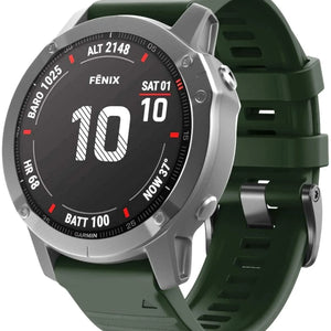 Silicone Strap, dark green, on a watch, 3/4 front view