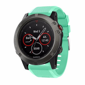 Silicone Strap, aqua, on a watch, 3/4 front view