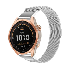 Milanese Strap, silver, on a watch, 3/4 front view